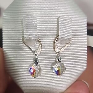 Swarovski Silver Earrings with Iridescent Beads